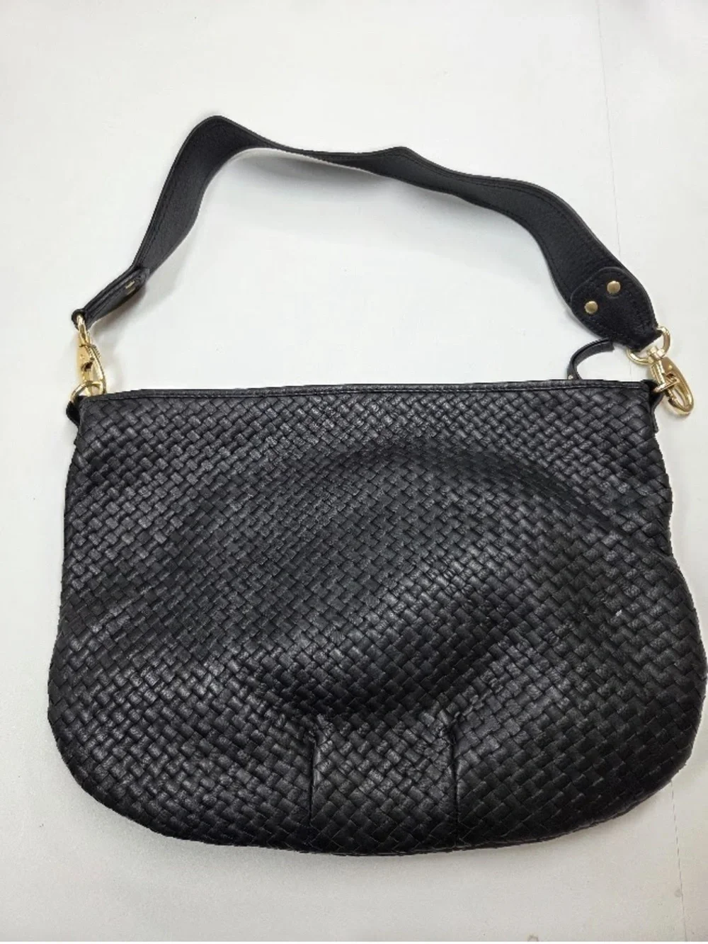 QUINCE Italian Leather Convertible Crescent Handwoven Shoulder Bag Black 8228 - Picture 6 of 12